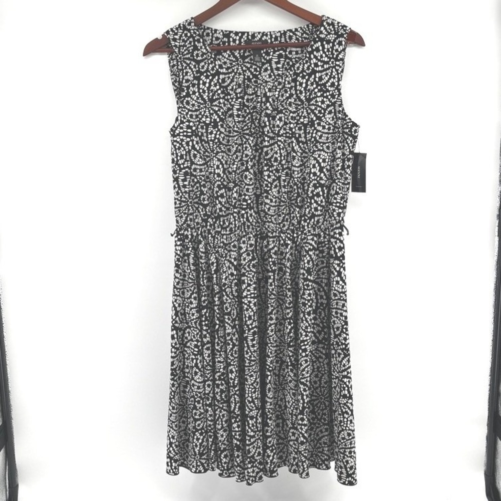 Alfani Black White Print Sleeveless Midi Dress Sz 14 Office Church Classic NEW